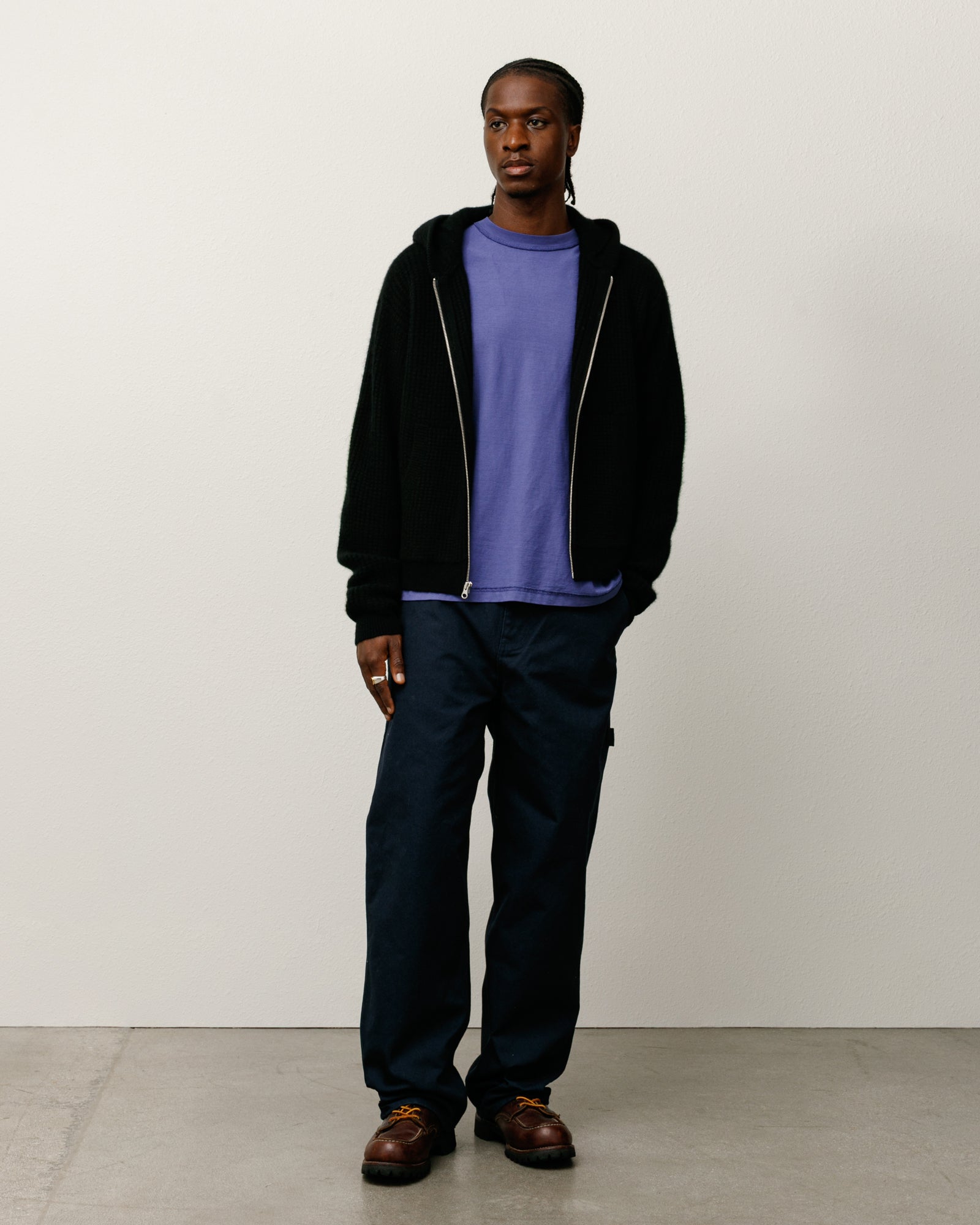 WAFFLE CASHMERE ZIP HOODIE