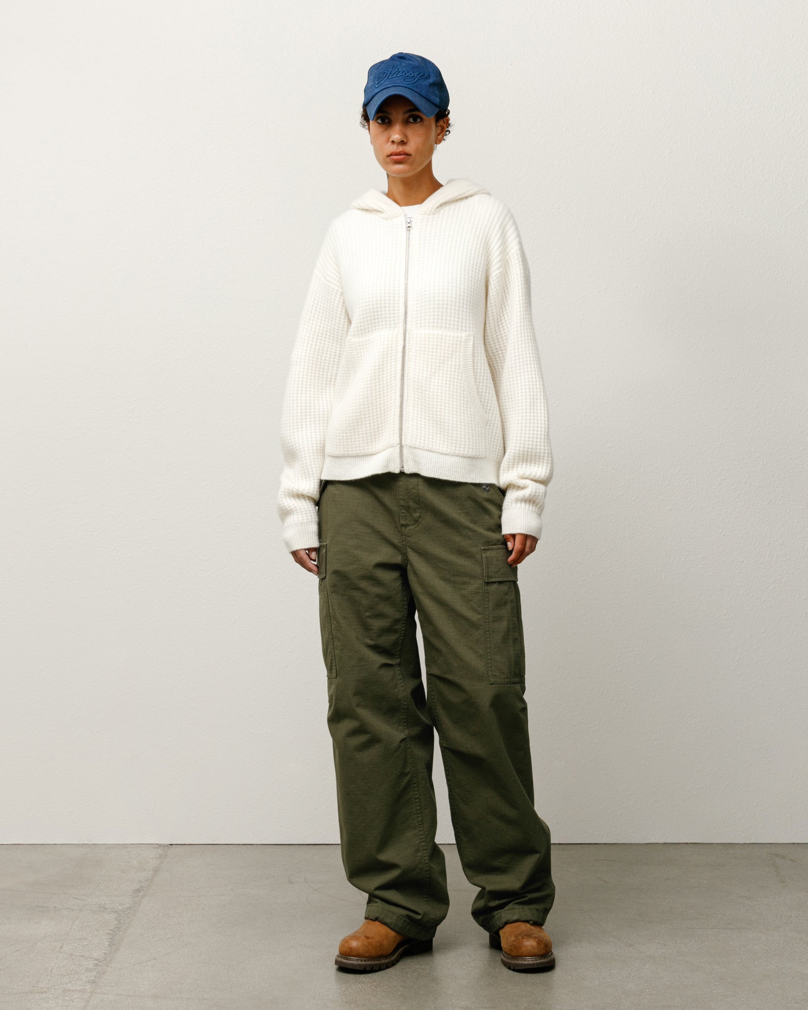 WAFFLE CASHMERE ZIP HOODIE